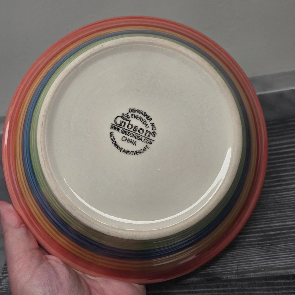 VTG. Gibson Designs Stylish Living Rainbow Stripes Hand Painted Soup/Cereal Bowl